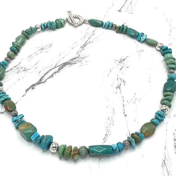 Carolyn Pollack Blue Turquoise Beaded Freeform 925 Sterling Silver Necklace 20" - Picture 1 of 5